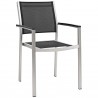 Modway Shore 5 Piece Outdoor Patio Aluminum Dining Set - Silver Black - Armchair in Front Side Angle
