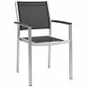 Modway Shore 5 Piece Outdoor Patio Aluminum Dining Set - Silver Black - Armchair in Front Side Angle - Modway Shore 5 Piece Outdoor Patio Aluminum Dining Set - Silver Black - Armchair in Front Side Angle