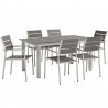 Modway Shore 7 Piece Outdoor Patio Aluminum Dining Set - Silver Gray - Set in Front Side Angle