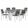 Modway Shore 7 Piece Outdoor Patio Aluminum Dining Set - Silver Black - Set in Front Side Angle - Modway Shore 7 Piece Outdoor Patio Aluminum Dining Set - Silver Black - Set in Front Side Angle
