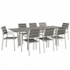 Modway Shore 9 Piece Outdoor Patio Aluminum Dining Set in Silver Gray - Set in Front Side Angle