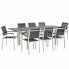 Modway Shore 9 Piece Outdoor Patio Aluminum Dining Set in Silver Black - Set in Front Side Angle - Modway Shore 9 Piece Outdoor Patio Aluminum Dining Set in Silver Black - Set in Front Side Angle