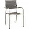 Modway Shore Outdoor Patio Aluminum Dining Rounded Armchair in Silver Gray - Set of Two - Front Side Angle