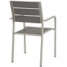 Modway Shore Outdoor Patio Aluminum Dining Rounded Armchair in Silver Gray - Set of Two - Back Side Angle