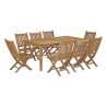 Modway Marina 9 Piece Outdoor Patio Teak Dining Set - Natural - Set in Front Side Angle