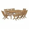 Modway Marina 9 Piece Outdoor Patio Teak Dining Set - Natural - Set in Front Side Angle - Modway Marina 9 Piece Outdoor Patio Teak Dining Set - Natural - Set in Front Side Angle