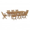 Modway Marina 9 Piece Outdoor Patio Teak Dining Set - Natural - Set in Front Side Angle