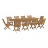 Modway Marina 11 Piece Outdoor Patio Teak Dining Set - Natural - Set in Front Side Angle
