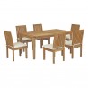Modway Marina 7 Piece Outdoor Patio Teak Dining Set - Natural White - Set in Front Side Angle
