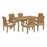 Modway Marina 7 Piece Outdoor Patio Teak Dining Set - Natural White - Set in Front Side Angle