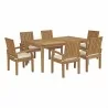 Modway Marina 7 Piece Outdoor Patio Teak Dining Set - Natural White - Set in Front Side Angle - Modway Marina 7 Piece Outdoor Patio Teak Dining Set - Natural White - Set in Front Side Angle