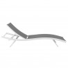 Modway Glimpse Outdoor Patio Mesh Chaise Lounge Chair in White Gray - Reclined in Front Angle
