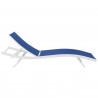Modway Glimpse Outdoor Patio Mesh Chaise Lounge Chair in White Navy - Reclined in Front Angle