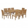 Modway Marina 9 Piece Outdoor Patio Teak Dining Set - Natural White - Front Side Angle