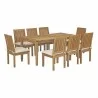 Modway Marina 9 Piece Outdoor Patio Teak Dining Set - Natural White - Front Side Angle - Modway Marina 9 Piece Outdoor Patio Teak Dining Set - Natural White - Front Side Angle