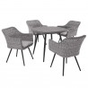 Modway Endeavor 5 Piece Outdoor Patio Wicker Rattan Dining Set - Gray Gray - Front Side Angle
