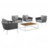 Modway Stance 5 Piece Outdoor Patio Aluminum Sectional Sofa Set - White Gray - Set in Front Side Angle