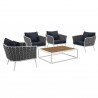 Modway Stance 5 Piece Outdoor Patio Aluminum Sectional Sofa Set - White Navy - Set in Front Side Angle