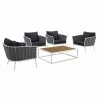 Modway Stance 5 Piece Outdoor Patio Aluminum Sectional Sofa Set - White Navy - Set in Front Side Angle - Modway Stance 5 Piece Outdoor Patio Aluminum Sectional Sofa Set - White Navy - Set in Front Side Angle