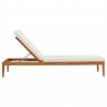 Modway Northlake Outdoor Patio Premium Grade A Teak Wood Chaise Lounge - Natural White - Side Angle in Reclined Position