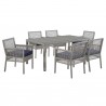 Modway Aura 7 Piece Outdoor Patio Wicker Rattan Set - Gray Navy - Set in Front Side Angle