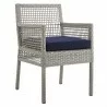 Modway Aura 7 Piece Outdoor Patio Wicker Rattan Set - Gray Navy - Chair in Front Side Angle - Modway Aura 7 Piece Outdoor Patio Wicker Rattan Set - Gray Navy - Chair in Front Side Angle