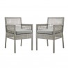 Modway Aura Dining Armchair Outdoor Patio Wicker Rattan in Gray Gray - Set of Two - Set in Front Side Angle