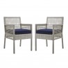 Modway Aura Dining Armchair Outdoor Patio Wicker Rattan in Gray Navy - Set of Two - Set in Front Angle