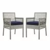 Modway Aura Dining Armchair Outdoor Patio Wicker Rattan in Gray Navy - Set of Two - Set in Front Angle - Modway Aura Dining Armchair Outdoor Patio Wicker Rattan in Gray Navy - Set of Two - Set in Front Angle