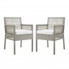 Modway Aura Dining Armchair Outdoor Patio Wicker Rattan in Gray White - Set of Two - Set in Front Angle