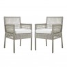 Modway Aura Dining Armchair Outdoor Patio Wicker Rattan in Gray White - Set of Two - Set in Front Angle