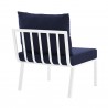 Modway Riverside Outdoor Patio Aluminum Armless Chair in White  Navy - Front Back Side Angle