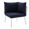 Modway Riverside Outdoor Patio Aluminum Corner Chair in White Navy - Front Side Angle - Modway Riverside Outdoor Patio Aluminum Corner Chair in White Navy - Front Side Angle