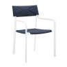 Modway Raleigh Stackable Outdoor Patio Aluminum Dining Armchair in White Navy - Front Side Angle