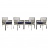 Modway Aura Dining Armchair Outdoor Patio Wicker Rattan in Gray Navy - Set in Front Angle