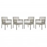 Modway Aura Dining Armchair Outdoor Patio Wicker Rattan in Gray White - Set of Four - Set in Front Angle