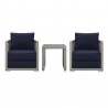 Modway Aura 3 Piece Outdoor Patio Wicker Rattan Set in Gray Navy - Set in Front Angle