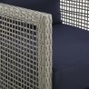 Modway Aura 3 Piece Outdoor Patio Wicker Rattan Set in Gray Navy - Seat Closeup Angle