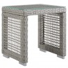 Modway Aura 3 Piece Outdoor Patio Wicker Rattan Set in Gray Navy / Gray White - Table in Front Side Angle