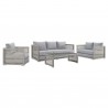 Modway Aura 4 Piece Outdoor Patio Wicker Rattan Set - Gray Gray - Set in Front Side Angle