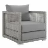 Modway Aura 3 Piece Outdoor Patio Wicker Rattan Set in Gray Gray - Armchair in Front Side Angle - Modway Aura 3 Piece Outdoor Patio Wicker Rattan Set in Gray Gray - Armchair in Front Side Angle