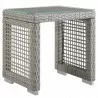 Modway Aura 3 Piece Outdoor Patio Wicker Rattan Set in Gray Gray / Gray Navy - Table in Front Side Angle - Modway Aura 3 Piece Outdoor Patio Wicker Rattan Set in Gray Gray / Gray Navy - Table in Front Side Angle