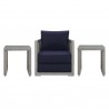 Modway Aura 3 Piece Outdoor Patio Wicker Rattan Set in Gray Navy - Set in Front Angle