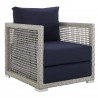 Modway Aura 3 Piece Outdoor Patio Wicker Rattan Set in Gray Navy - Armchair in Front Side Angle