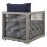 Modway Aura 3 Piece Outdoor Patio Wicker Rattan Set in Gray Navy - Armchair in Back Side Angle