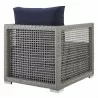 Modway Aura 3 Piece Outdoor Patio Wicker Rattan Set in Gray Navy - Armchair in Back Side Angle - Modway Aura 3 Piece Outdoor Patio Wicker Rattan Set in Gray Navy - Armchair in Back Side Angle