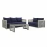 Modway Aura 3 Piece Outdoor Patio Wicker Rattan Set - Gray Navy - Set in Front Angle - Modway Aura 3 Piece Outdoor Patio Wicker Rattan Set - Gray Navy - Set in Front Angle