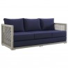 Modway Aura 3 Piece Outdoor Patio Wicker Rattan Set - Gray Navy - Sofa in Front Side Angle