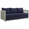 Modway Aura 3 Piece Outdoor Patio Wicker Rattan Set - Gray Navy - Sofa in Front Side Angle - Modway Aura 3 Piece Outdoor Patio Wicker Rattan Set - Gray Navy - Sofa in Front Side Angle