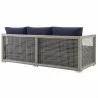 Modway Aura 3 Piece Outdoor Patio Wicker Rattan Set - Gray Navy - Sofa in Back Side Angle - Modway Aura 3 Piece Outdoor Patio Wicker Rattan Set - Gray Navy - Sofa in Back Side Angle